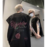 魄克美式重磅背心男夏季新款高街潮牌印花无袖t恤大码宽松痞帅上衣服 H880