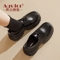 奥古狮登(Agsdon)小皮鞋女复古通勤百搭鞋子女圆头系带粗跟单鞋 541056