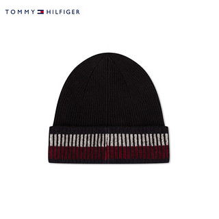 TOMMY HILFIGER24秋冬男羊毛混纺拼色翻边针织毛线帽12751 黑色BDS 均码（头围46cm）