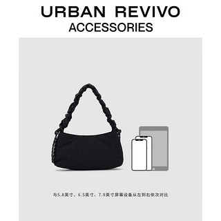 URBAN REVIVO2024秋季女士褶皱云朵手提单肩包UAYB40015 黑色