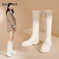 达芙妮(DAPHNE)靴子女长筒靴女骑士靴厚底马丁靴女秋冬款女靴JD 白色