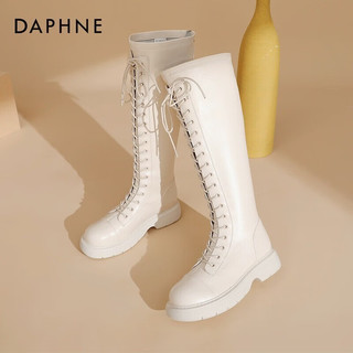达芙妮（DAPHNE）靴子女长筒靴女骑士靴厚底马丁靴女秋冬款女靴JD 白色