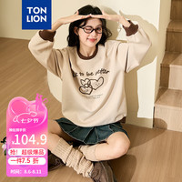 唐狮 TONLION卫衣女2024早秋女前胸印花图案罗纹撞色卫衣 浅卡其 XL