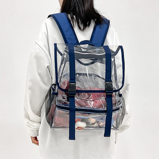 布兰奴（BULANNU）透明双肩包女2024果冻包PVC书包女全透大容量防水简约男背包 黑色