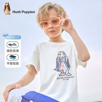 暇步士(Hush Puppies)童装男女童短袖2024夏装儿童精梳棉汗布透气舒适时尚短袖T恤 A款本白 110cm