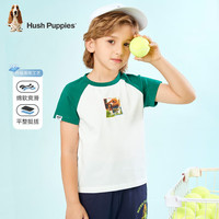 暇步士（Hush Puppies）童装男女童短袖2024夏装儿童精梳棉汗布透气舒适时尚短袖T恤 C款松叶绿 170cm
