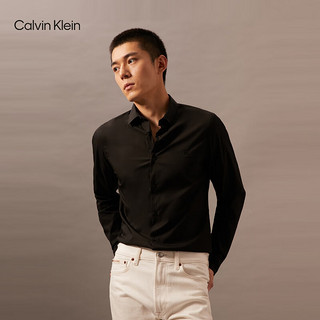 Calvin Klein Jeans【吸湿速干】24秋季男ck商务通勤修身净色衬衫J326855 BEH-太空黑 L