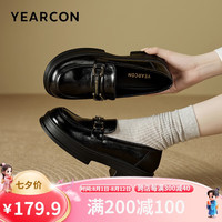 意尔康小皮鞋女英伦风厚底增高舒适乐福鞋24 29269W 黑色 37 