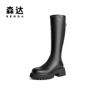 森达（SENDA）气质长筒靴女冬季时尚显瘦骑士靴SUA01DG3 黑色 38