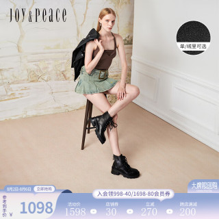 真美诗（Joy&peace）露思同款 甜酷派对冬季增高粗跟户外英伦马丁靴17588DD3 黑色(绒里) 37