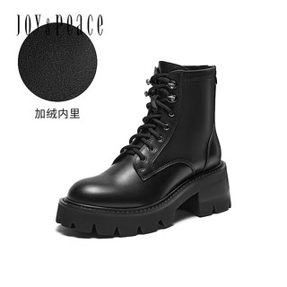 真美诗（Joy&peace）露思同款 甜酷派对冬季增高粗跟户外英伦马丁靴17588DD3 黑色(绒里) 37
