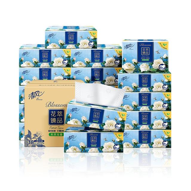 88VIP：清风 抽纸花萃臻品4层加厚80抽18包S餐巾纸面巾纸箱