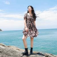 【大码系列】24年夏季款法式方领连衣裙收腰印花胖MM碎花裙