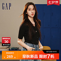 Gap女装2024初秋短袖坑条针织衫毛衣638356 黑色 170/88A(L) 亚洲尺码