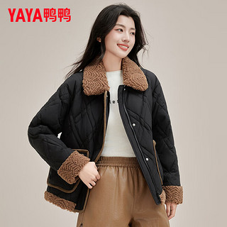 鸭鸭（YAYA）羽绒服女短款2024冬季时尚撞色翻领休闲气质保暖外套XH 米色 160/84A(M)