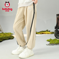 BoBDoG巴布豆儿童裤子春秋款2024中大童运动裤宽松束脚长裤秋季儿童条纹卫裤S 燕麦色 150cm