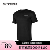 斯凯奇（Skechers）夏季新同款简约百搭T恤运动短袖P224M084 碳黑/0018 L