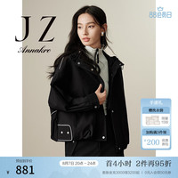 玖姿·安娜蔻都市轻户外休闲撞色边夹克风衣外套女装2024秋季 素黑 M