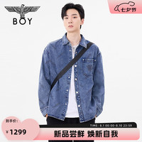BOY LONDON秋24新品衬衫logo压花潮牌痞帅牛仔长袖衬衫外套N48009 蓝色