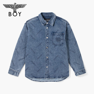 BOY LONDON秋24新品衬衫logo压花潮牌痞帅牛仔长袖衬衫外套N48009 蓝色