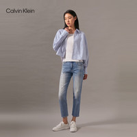 Calvin Klein Jeans24秋季女士休闲通勤ck刺绣纯棉宽松短款衬衫J224585 CDN-蓝底条纹 M