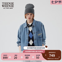 Teenie Weenie小熊2024年早秋新款短款牛仔衬衫式外套小个子复古女 中蓝色 1