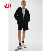 H&M2024秋季女装时尚休闲百搭大廓形拉链连帽衫1234775 黑色 165/96 M