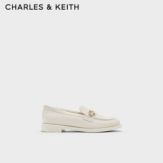 CHARLES&KEITH24秋季CK1-70900527金属扣饰英伦时尚乐福鞋女 粉白色Chalk 39