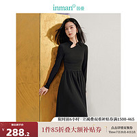 茵曼（INMAN）新中式拼接连衣裙2024秋季女装长袖打底裙子 黑色 L