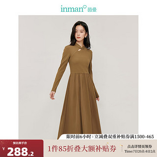 茵曼（INMAN）新中式拼接连衣裙2024秋季女装长袖打底裙子 深棕色 XL