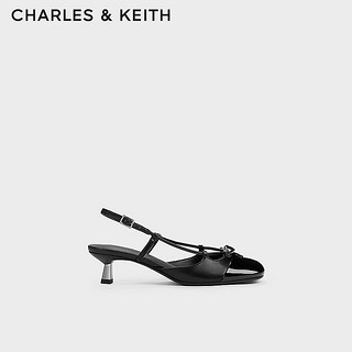 CHARLES&KEITH24秋季CK1-60280453方头蝴蝶结包头低跟凉鞋女 Black Patent黑色 38