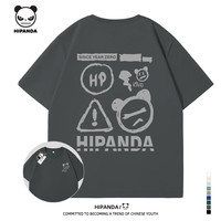 HI PANDA你好熊猫短袖t恤男生纯棉夏季卡通印花宽松高街潮牌男士半袖 【纯棉】-中灰#P209-JDP涂鸦绘 2XL【立体裁剪 舒适有型】