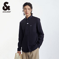 杰克·琼斯（JACK&JONES）秋纯棉舒适简约潮流立体刺绣商务休闲男士长袖衬衫男装224305018 E40 黑色 165/88A/XS