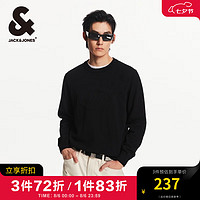 杰克·琼斯（JACK&JONES）男装衣服秋季针织衫男士时尚纯色舒适纯棉立体钢印圆领套头毛衣男 E40 黑色 195/112A/XXXL