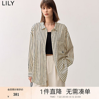 丽丽 LILY2024秋新款女装莱赛尔垂感条纹刺绣百搭通勤舒适垂感衬衫外套 703米色