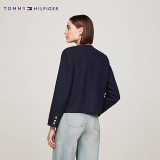 TOMMY HILFIGER24秋冬女装通勤小香风纽扣圆领短款西装外套WW0WW43474 藏青色DW5 36