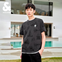 杰克·琼斯(JACK&JONES)夏季潮舒适字母款半袖重磅纯棉宽松短袖T恤男224201088 黑砂色224201109 175/96A/M