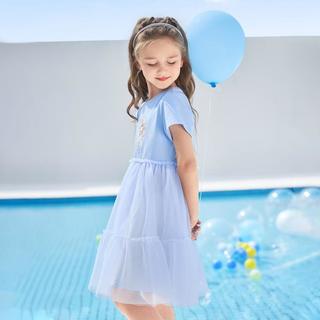 户外出游100%棉内衬艾莎公主俏皮女童袖连衣裙宝宝裙子