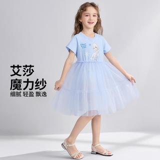 户外出游100%棉内衬艾莎公主俏皮女童袖连衣裙宝宝裙子