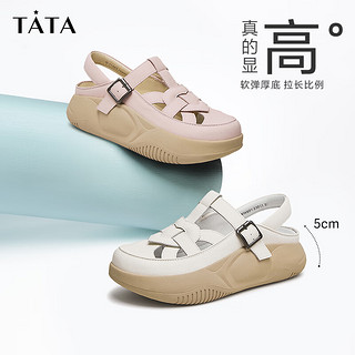 他她（TATA）厚底复古罗马凉鞋女鞋包头凉鞋溯溪鞋夏WW601BH4 米白 38