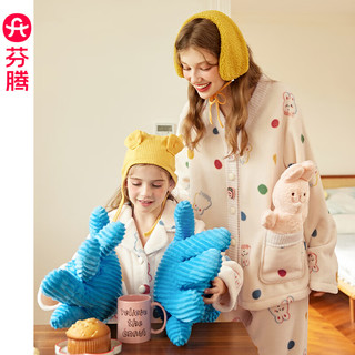 芬腾珊瑚绒亲子睡衣女秋冬季保暖加绒法兰绒中大童女孩家居服套装