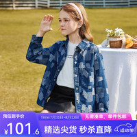 ASK JUNIOR女童外套2024秋季新品中大童格子提花休闲牛仔衬衫外套潮 蓝色 1