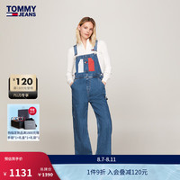 TOMMY JEANS24新款早秋女装复古潮流拼色口袋宽松阔腿牛仔背带裤18208 牛仔蓝1A5