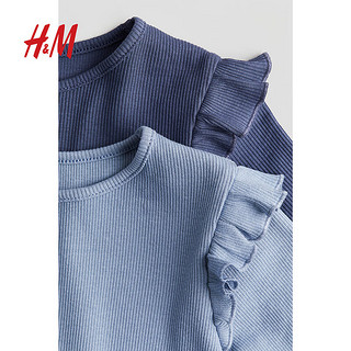 H&M2024秋季童装女童2件装罗纹棉质上衣1250055 灰蓝色/浅灰蓝色 90/52