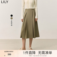 丽丽 LILY2024秋女装都市优雅时髦OL通勤压褶A字显瘦半身裙中长款 301绿色 M