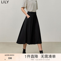 丽丽 LILY2024秋女装都市优雅时髦OL通勤压褶A字显瘦半身裙中长款 510黑 L