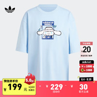 adidas玉桂狗宽松印花运动上衣短袖T恤女装夏季阿迪达斯三叶草 粉蓝