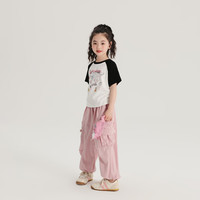 布丁哈鲁(budinghalu)布丁哈鲁女童夏季洋气打底衫2024新款儿童卡通插肩短袖休闲T恤潮