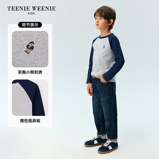 Teenie Weenie Kids小熊童装24冬季男女童时尚撞色插肩刺绣T恤 粉色 120cm