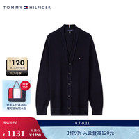 TOMMY HILFIGER【宽松针织】24秋冬男装通勤小绣标V领开衫外套78J9320 藏青色FAP XL